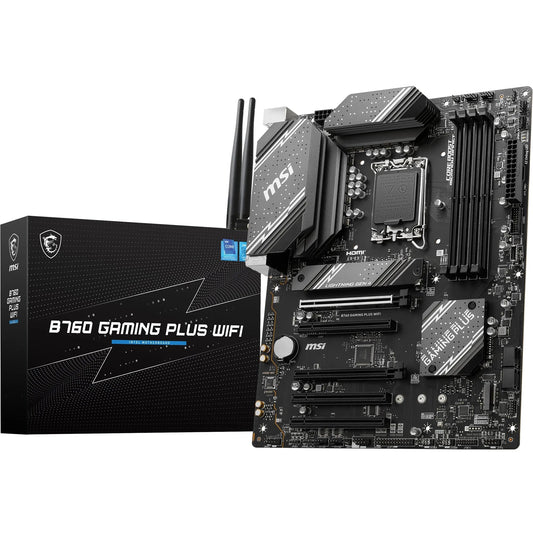 MSI B760 Gaming Plus WiFi Motherboard, ATX - Supports Intel Core processors of the 14th, 13th, and 12th generation, LGA 1700 - DDR5 6800+MHz/OC, 2 x PCIe 4.0 x16, 2 x M.2 Gen4, 2.5G LAN, Wi-Fi 6E - 7D98-007R
