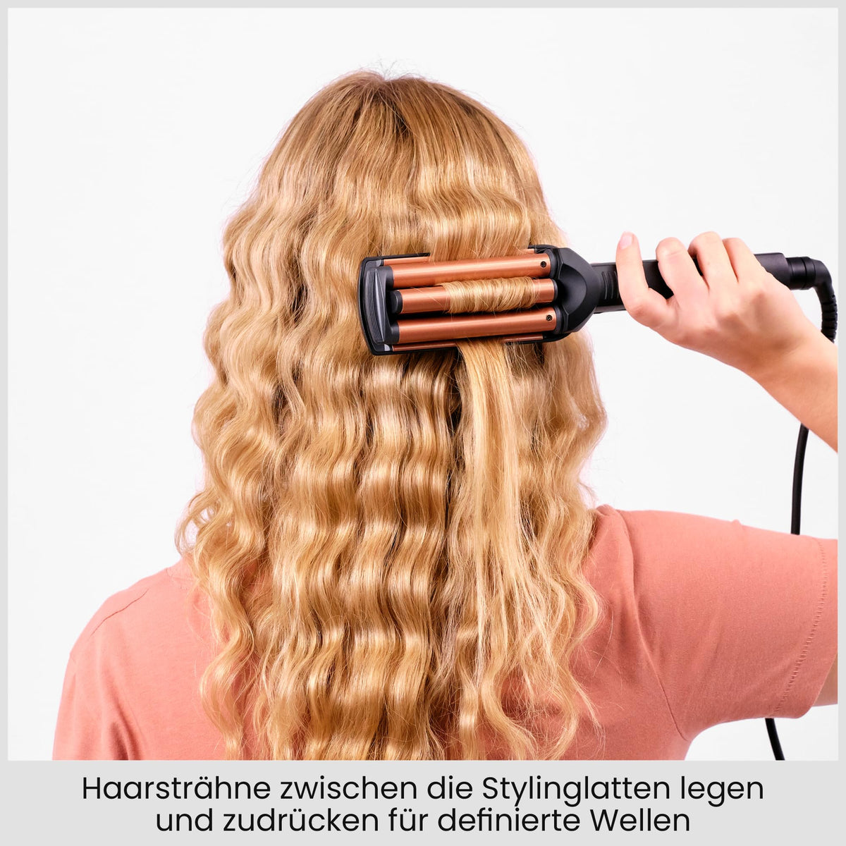 BaByliss Deep Waves Hair Waver – Ceramic coating, 3 temperature settings (160°C-200°C), frizz-free mermaid waves & beach waves, quick heat-up – Black & Gold, W2447E