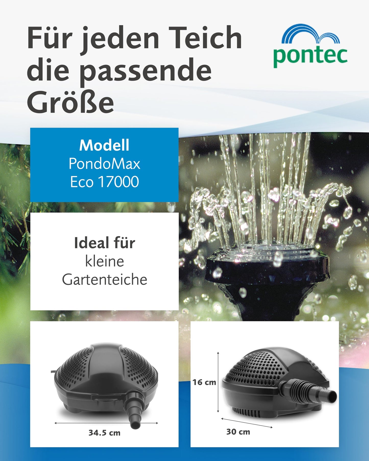 Pontec 56567 filter and stream pump PondoMax Eco 17000 filter pump pond pump black 17,000 l/h