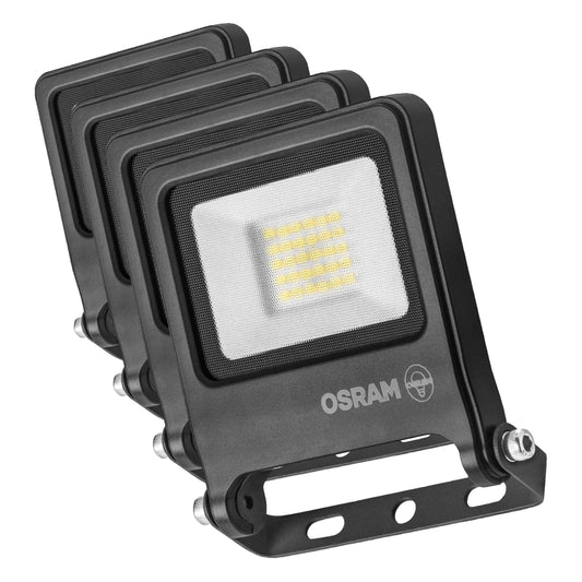 Osram ENDURA FLOOD PC 20W LED Floodlight, 3000K warm white, 1800 lumens, IP65 floodlight made of recycled aluminum, 110° beam angle, 90 lm/W, Gray (Pack of 4) - 4099854486388