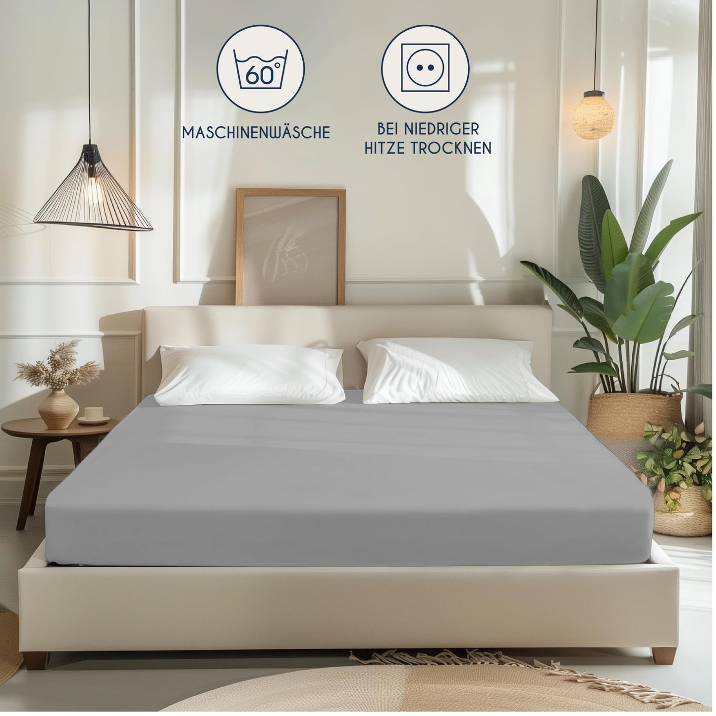 Dreamzie - fitted sheet 180x200cm - cotton Oeko Tex certified - gray - 100% jersey fitted sheet 180x200 - DHC_180x200_Gr_2