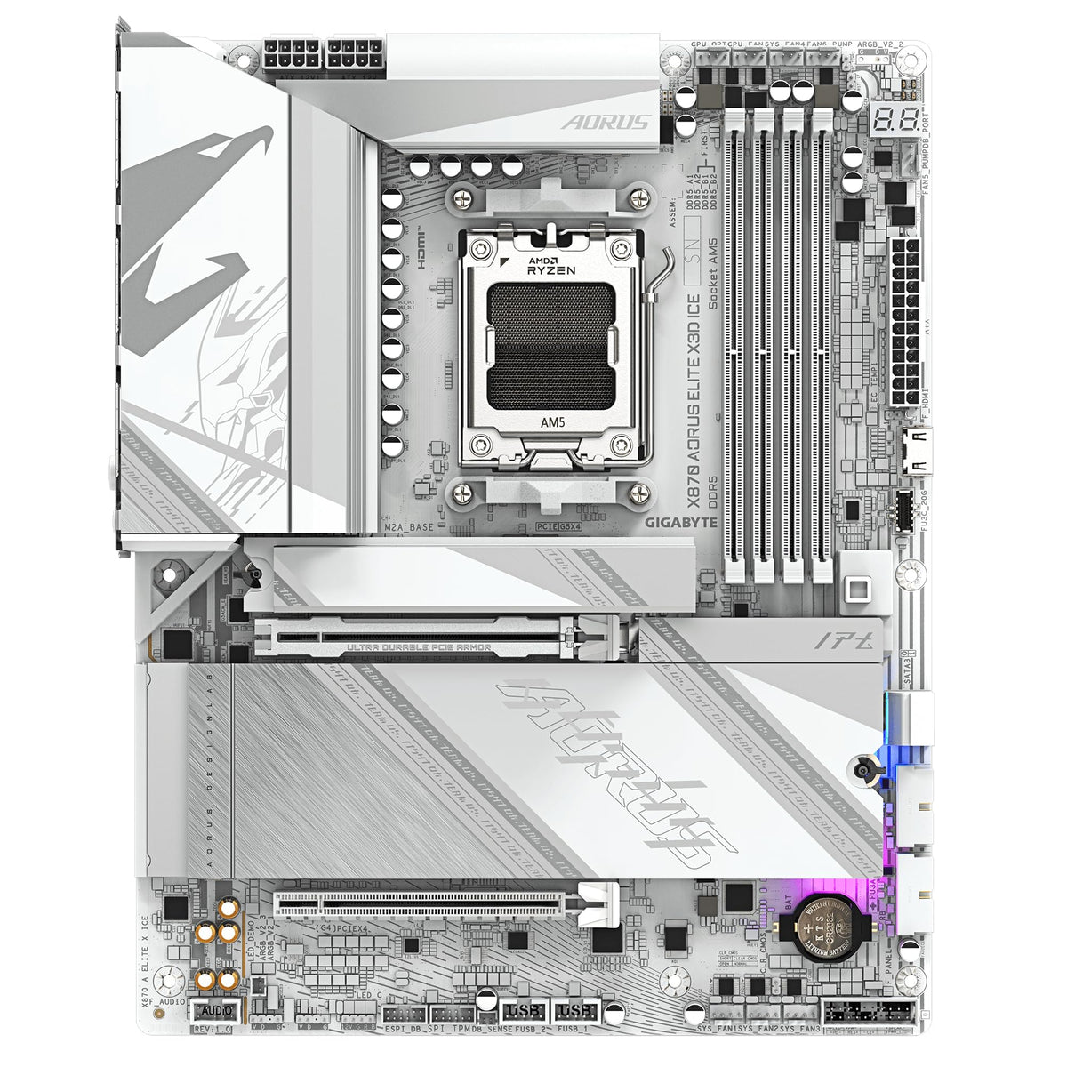Placa de bază GIGABYTE X870 AORUS Elite X3D - Suportă procesoarele AMD Ryzen 9000, VRM digital cu 16+2+2 faze, până la 9000Hz DDR5 (OC), 2xPCIe 5.0 + 2xPCIe 4.0, Wi-Fi 7, LAN 2.5GbE, USB 4