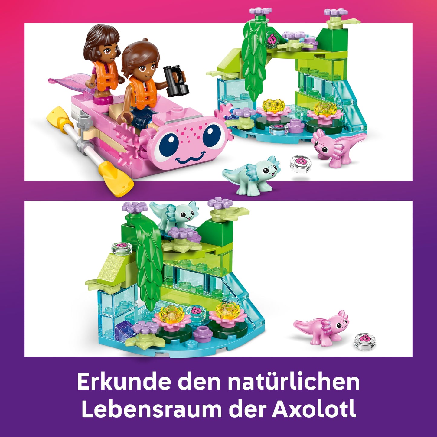 LEGO Friends Axolotl Adventure Boat - including 2 mini dolls, 2 cute animal figures, plants, flowers & accessories - birthday gift for girls aged 5 and up - 42681