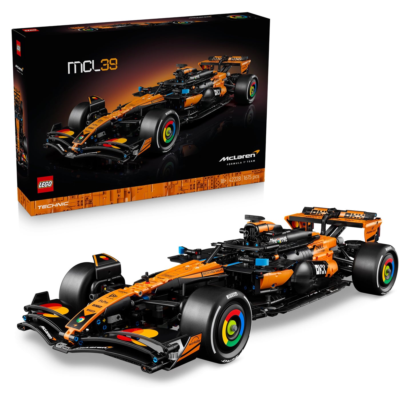 LEGO Technic McLaren MCL39 F1 racing car - model building for adults - collector's set with V6 engine, differential and DRS activation - gift idea for racing and motorsport fans - 42228