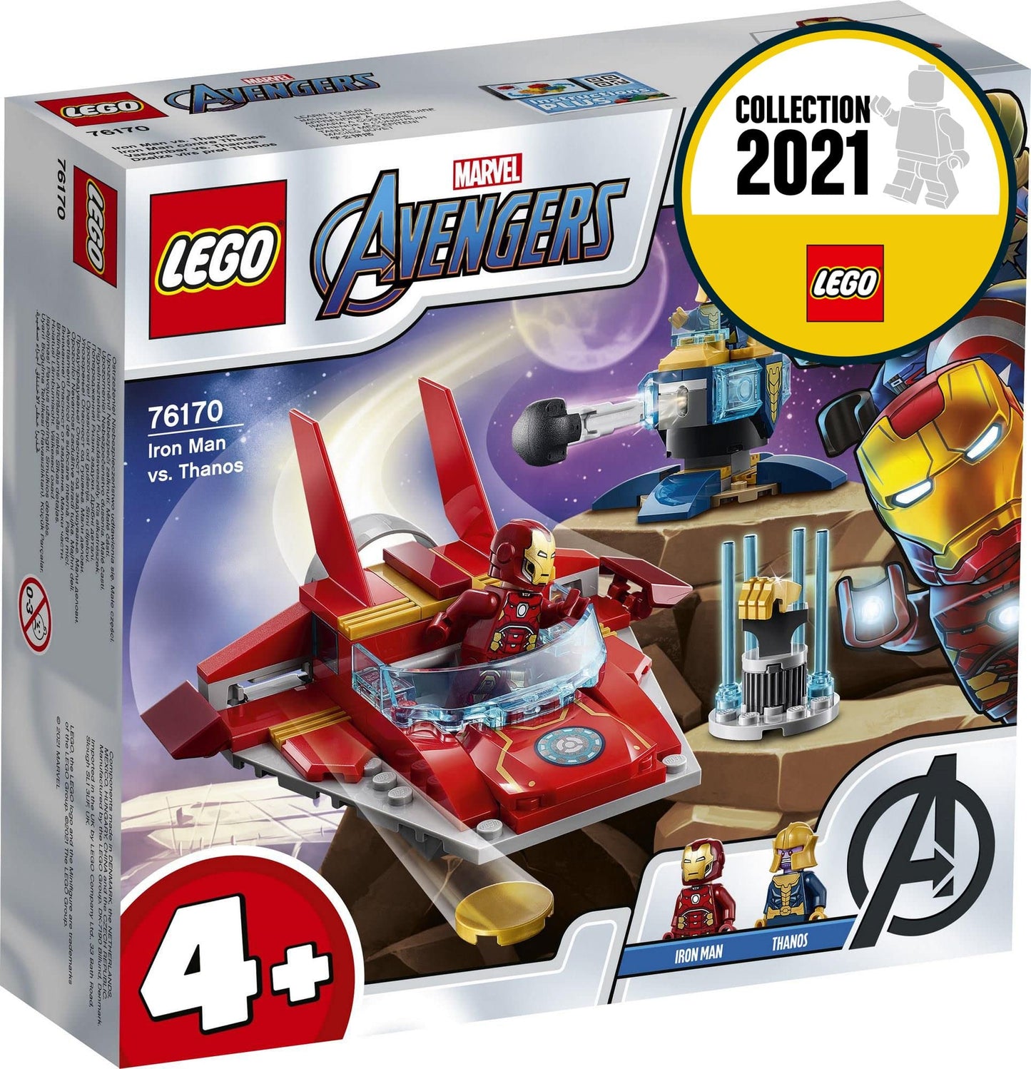 LEGO 76170 Marvel Avengers Iron Man vs. Thanos with jet and 2 superhero figures, toy for ages 4 and up