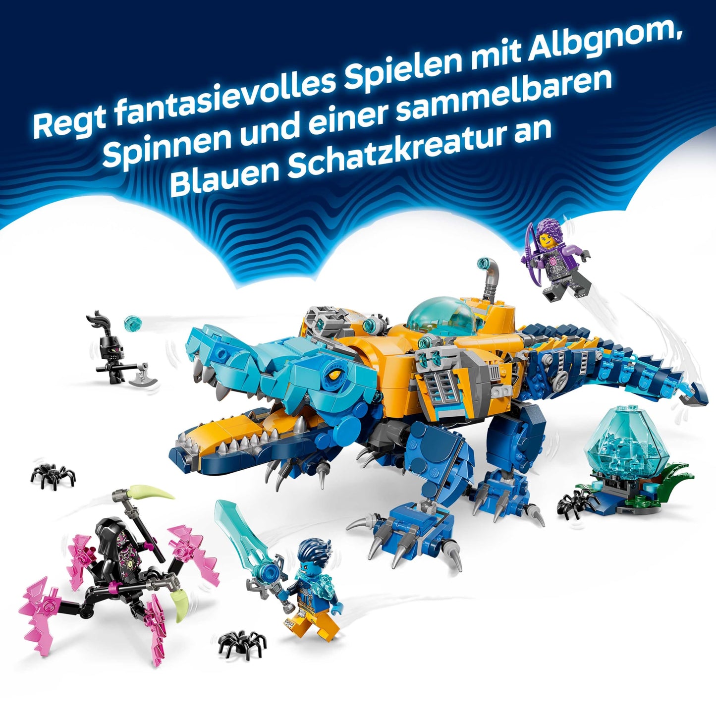 LEGO DREAMZzz 2in1 crocodile submarine - toy convertible into eagle submarine - including 3 minifigures, 2 spiders and a collectible blue treasure creature - gift for boys aged 8 and over - 71512