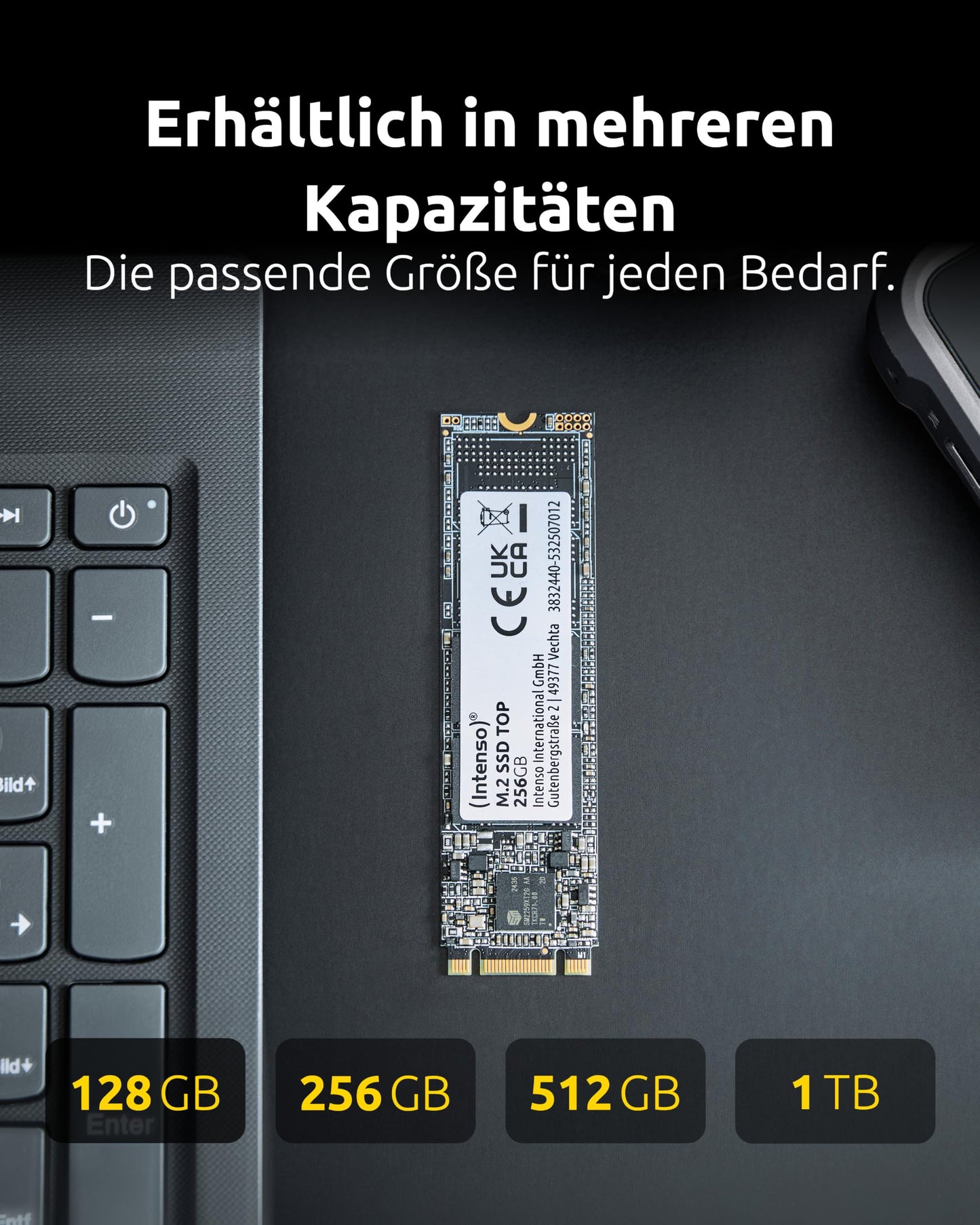 Intenso Internal M.2 SSD SATA III Top, 256GB, 550MB/Second, Solid State Drive - 3832440