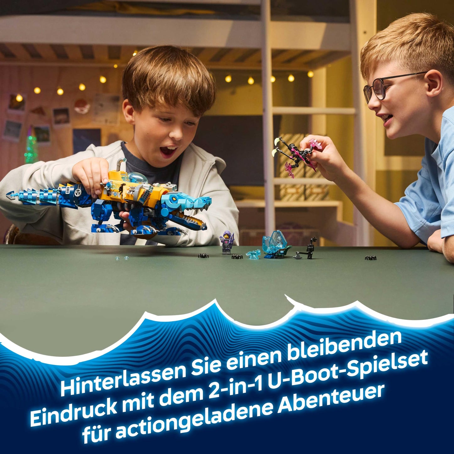LEGO DREAMZzz 2in1 crocodile submarine - toy convertible into eagle submarine - including 3 minifigures, 2 spiders and a collectible blue treasure creature - gift for boys aged 8 and over - 71512