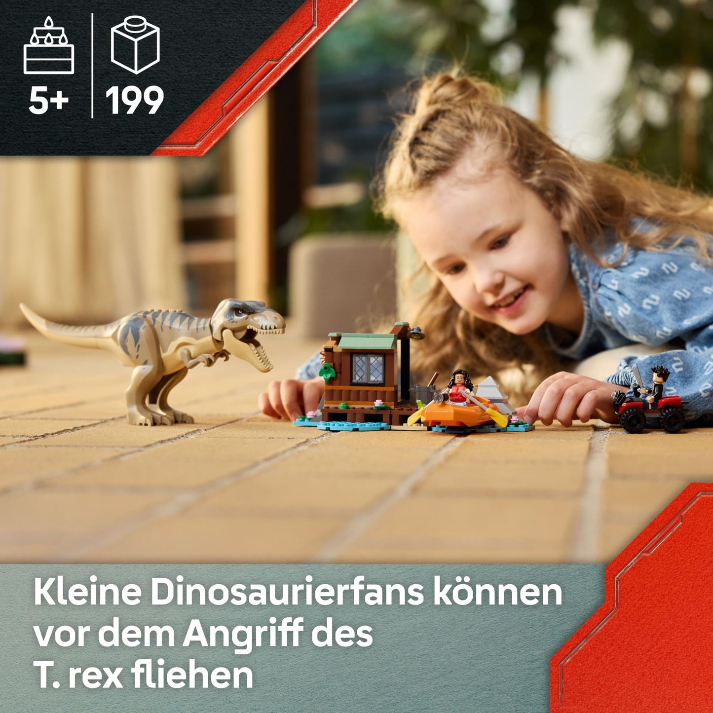 LEGO Jurassic World Escape from the T.Rex - Interactive toy with dinosaur figure, boat, ATV and 2 minifigures - gift for boys and girls aged 5 and up - 76975