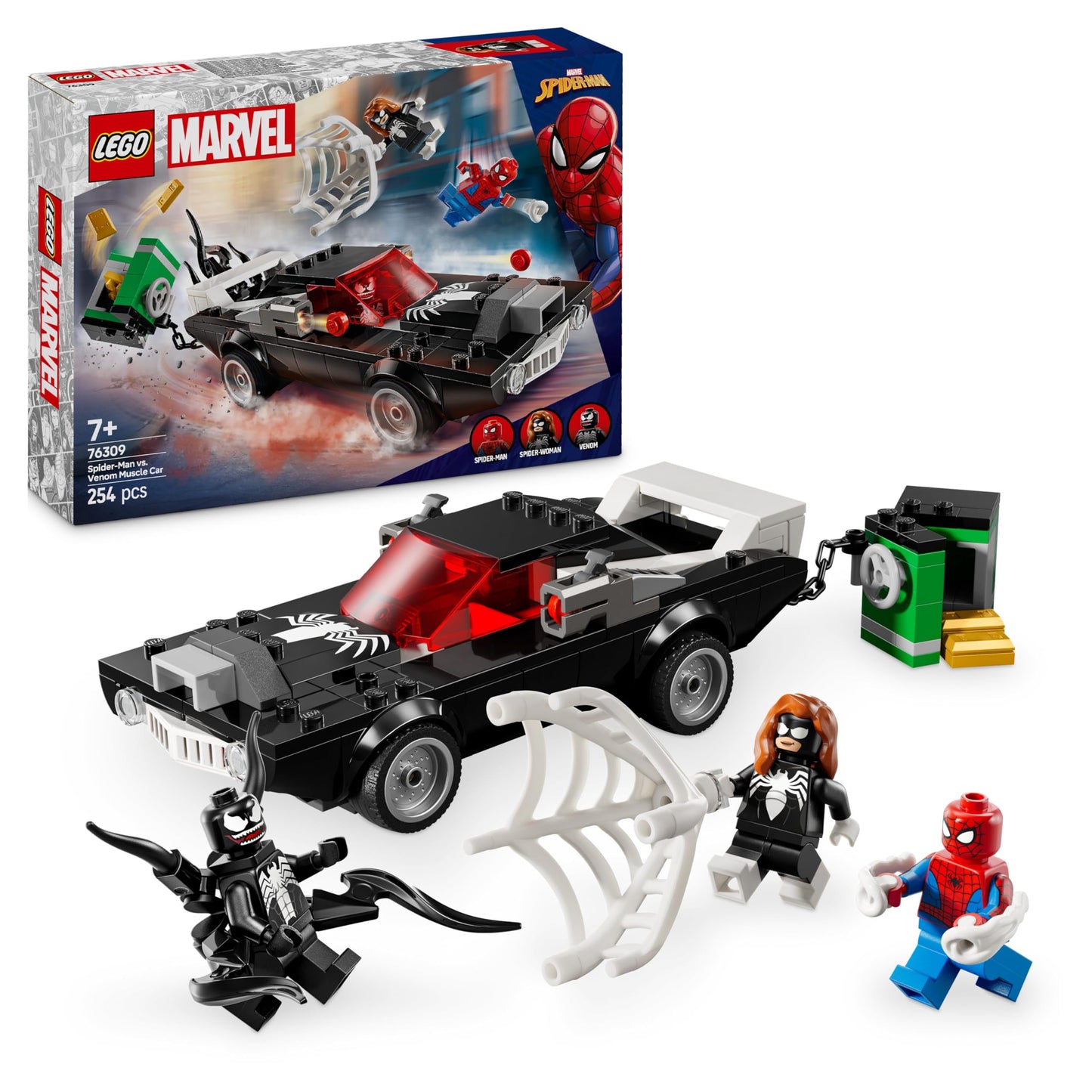 LEGO | Marvel Spider-Man Mech vs. Venom Muscle Car - Car Toy with 3 Superhero Minifigures - Model Car with Shooters - Gift for Boys and Girls Ages 7 and Up 76309