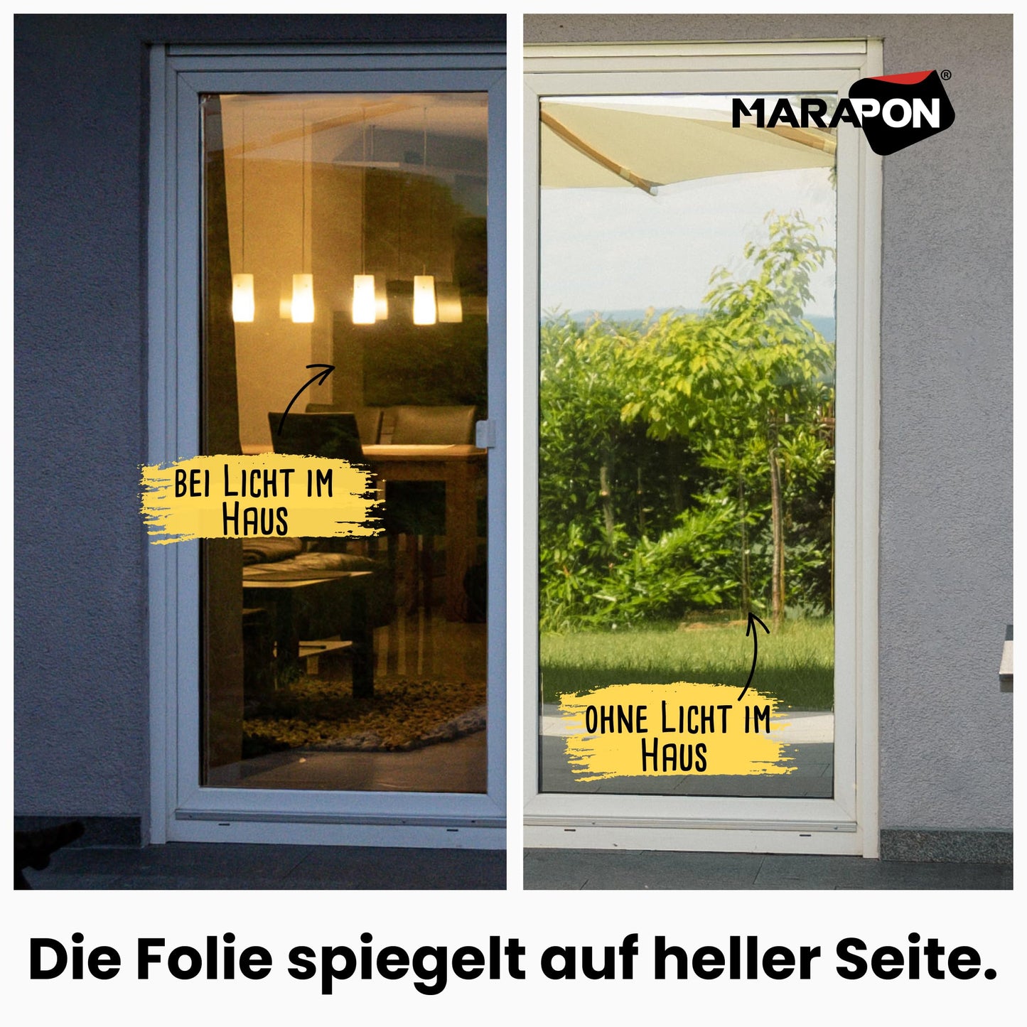 MARAPON® window film sun protection outside without residue [1.05x50 m] incl. eBook from the professional - mirror film window privacy protection - sun protection film window - darken roof windows - M10550-SMS-WS