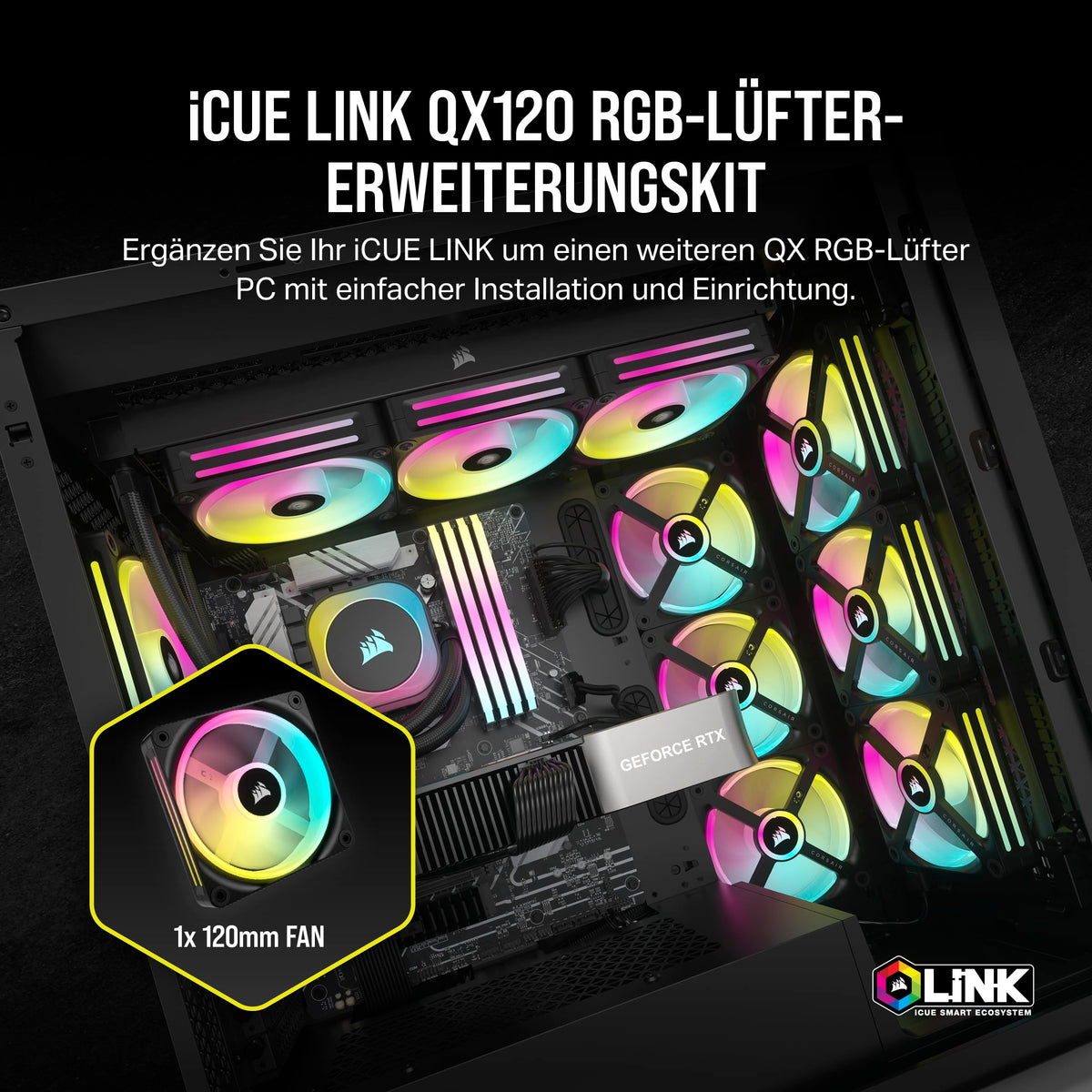 Corsair iCUE LINK QX120 RGB 120mm Magnetic Dome RGB Fan - Black - CO-9051001-WW