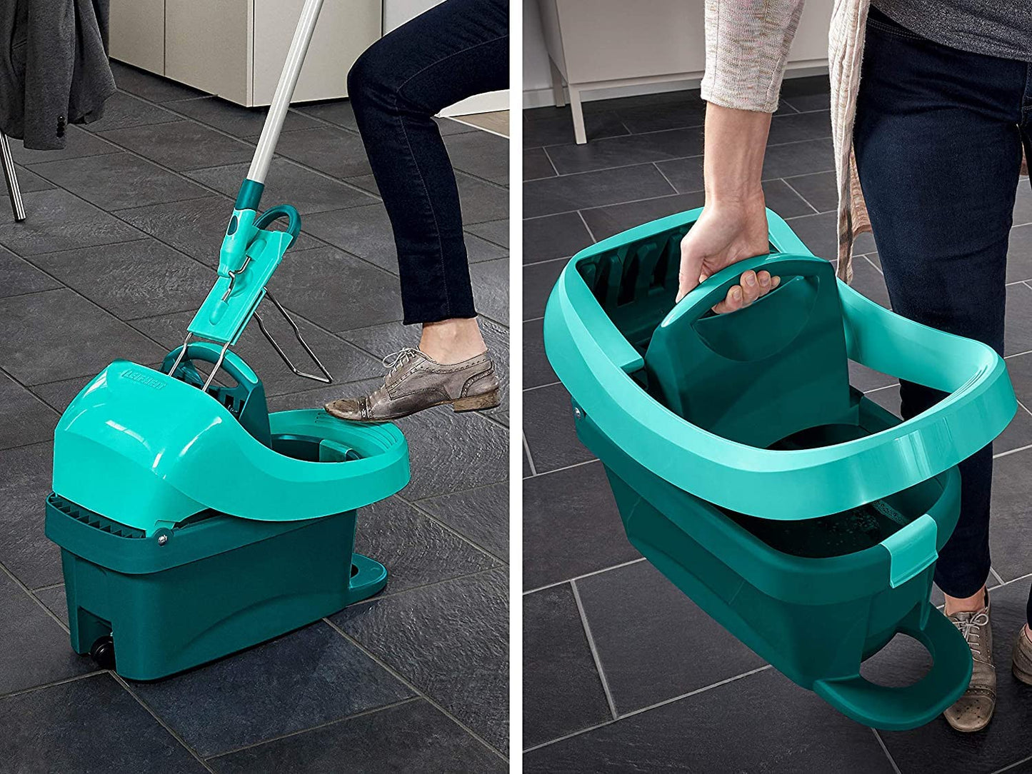 Leifheit wiper press Profi XL with wheels and carrying handle, with foot control for back-friendly cleaning without bending over and clean hands, 8 liter bucket with press attachment - 55076