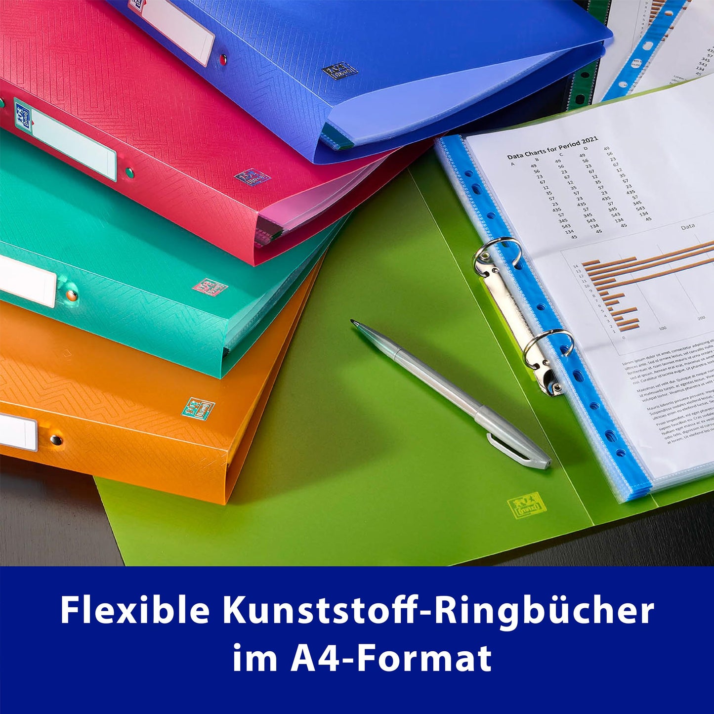 Oxford URBAN ring binder A4, 4 cm spine, translucent, 8 colors, 10 pieces - 400147046