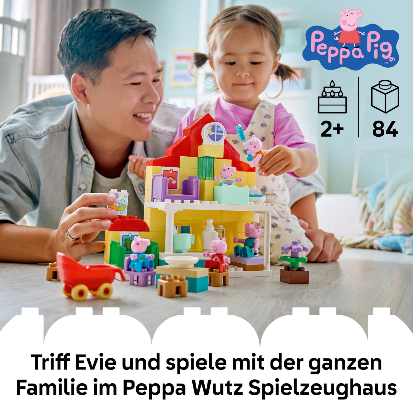 LEGO DUPLO Peppa Pig family house - educational toy to promote motor skills - Montessori toy with 5 figures & dollhouse accessories - gift for girls and boys aged 2 and over - 10467