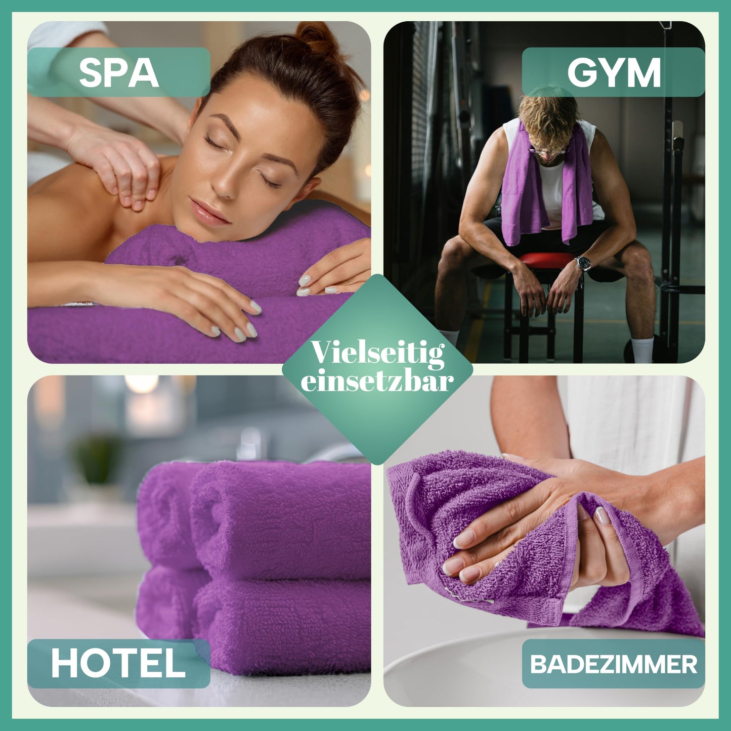 NatureMark 8 towel set - 100% cotton - absorbent and durable towels, size 50×100cm, purple - NM-HT0847