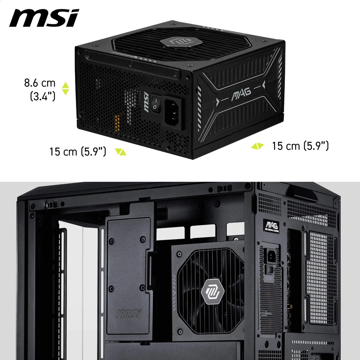 MSI MAG A850GLS PCIE5 Sursă, 850W, 80 Plus Gold, ATX 3.1, Suport GPU PCIe 5.1, 12V-2x6 nativ, Conector 12V-2x6 bicolor, Sursă ATX, Cablu modular - 306-7ZPIY11-CE0