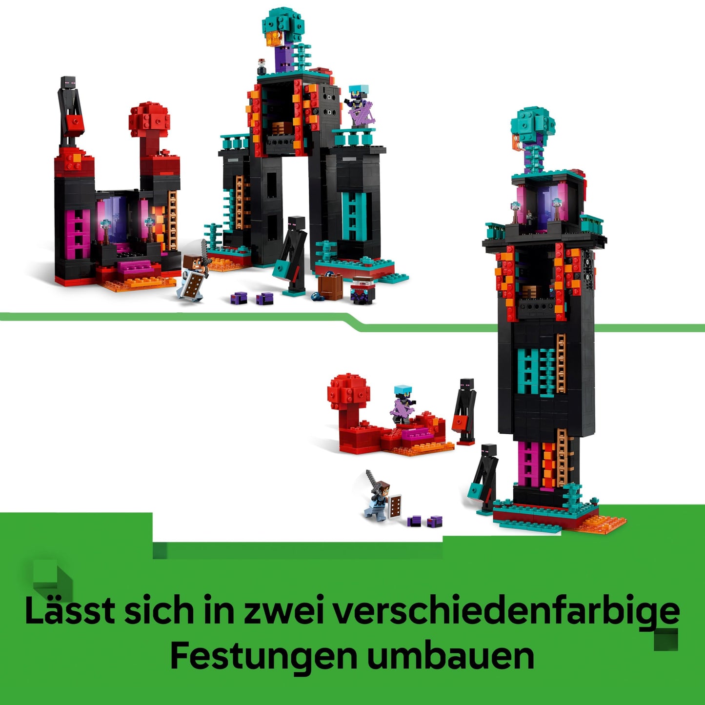 LEGO Minecraft 2in1 The Enderman Tower - Modular gaming toy - Can be converted into 2 fortresses - With 4 minifigures to collect - Gamer gift for boys and girls aged 9 and up - 21279