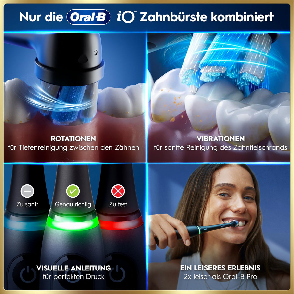 Oral-B iO - our most advanced technology with individually powered bristles and a dentist-inspired round brush head.