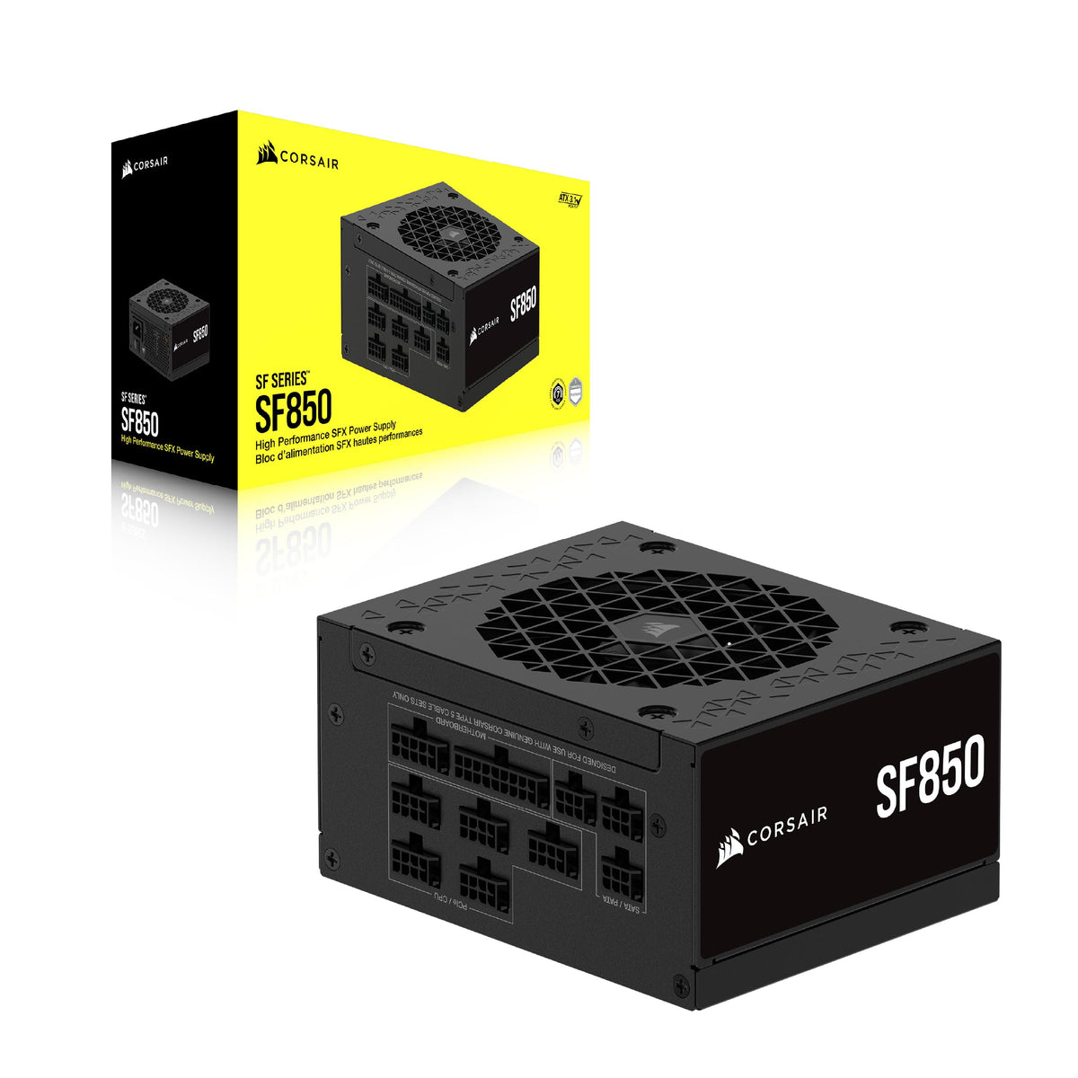 CORSAIR SF850 (2024) Fully Modular Quiet 80 PLUS Platinum ATX Power Supply – ATX 3.1 Compatible – PCIe 5.1 Ready – SFX-to-ATX Bracket Included – Black - CP-9020256-EU