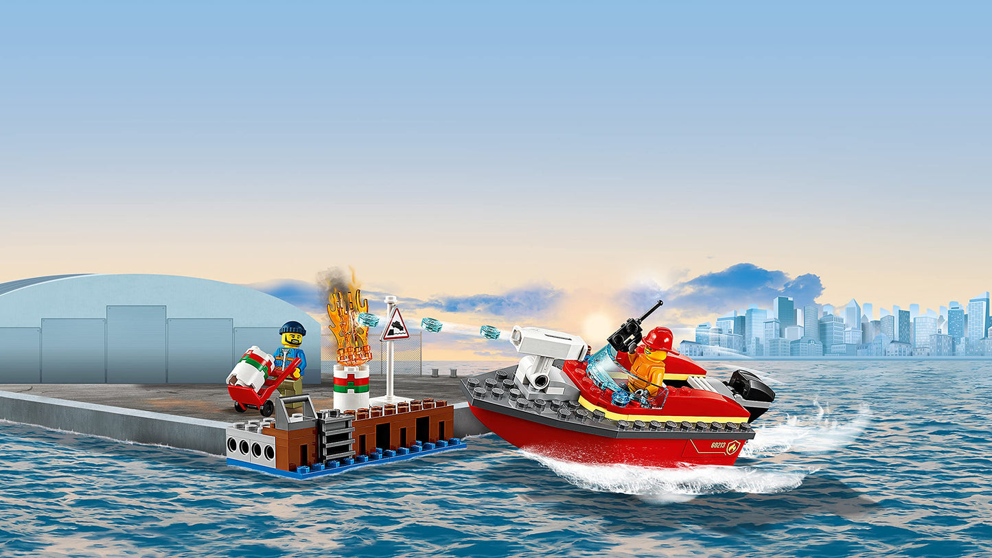 LEGO 60213 City Fire Department at the Harbor Set with Water Cannon and Fire Department Minifigure, Bath Toy for 5 Year Olds