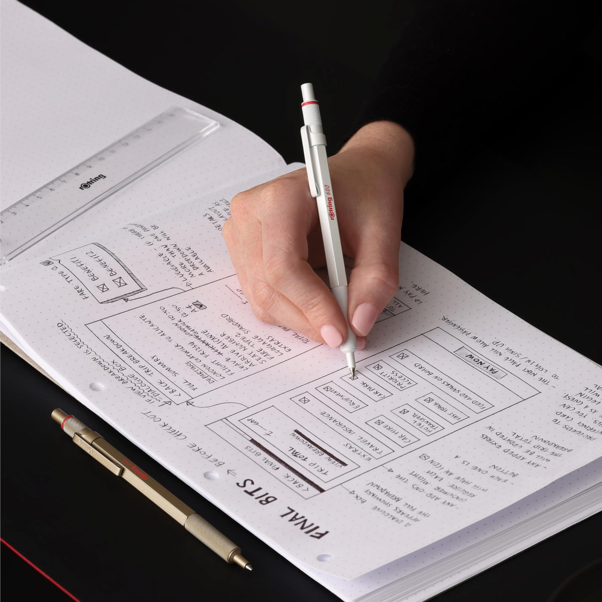 rOtring 600 Ballpoint Pen | Medium Tip | Black Ink | Pearl White Barrel | Refillable - 2183890