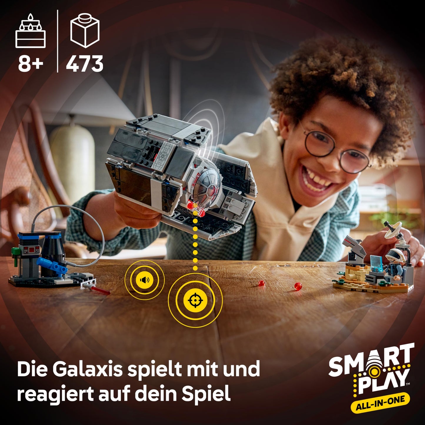 LEGO Star Wars 75421 SMART Play: TIE Fighter-ul lui Darth Vader - Set de joacă interactiv all-in-1 cu cărămidă SMART, etichetă, minifigurină și încărcător - cadou pentru băieți, fete de 8 ani și peste și fani adulți