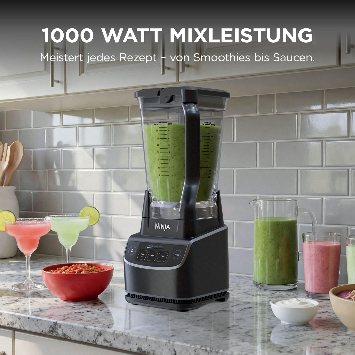 Ninja UltraCrush Blender, 3 Speed Settings, Manual Pulse Mode, 1.9 Liter Capacity Container for Liquids, for Making Smoothies, Dips, Sauces and More, Black BP201EU