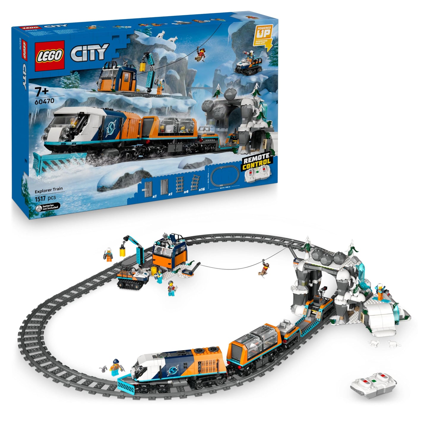LEGO City Trains Arctic Polar Express - toy with remote-controlled train - snow plow, 22 track segments, 6 minifigures & rock slide function - gift for boys and girls aged 7 and up - 60470