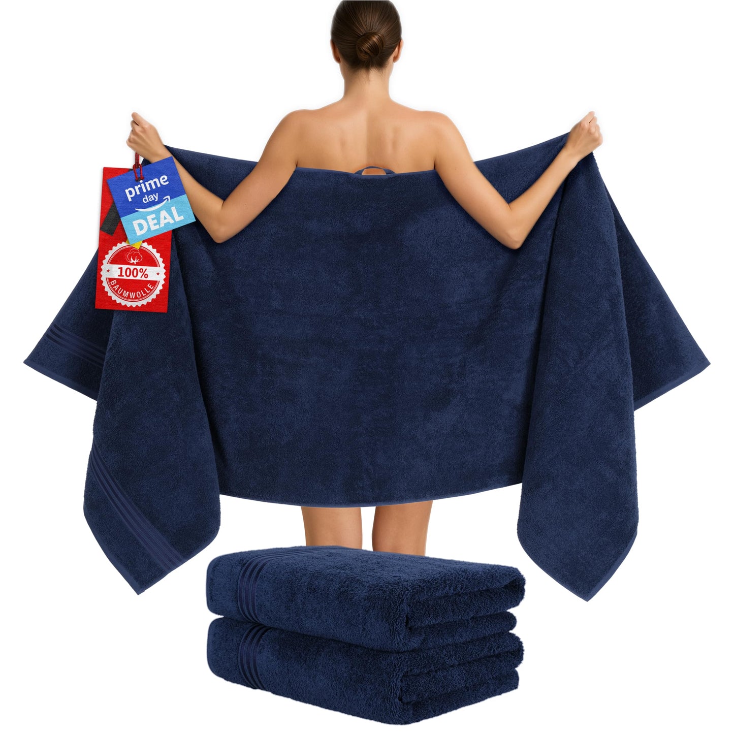 Hammetex sauna towels 80x200 cm set of 2 - extra large shower towels - 100% cotton terry - Oeko-TEX certified - soft, absorbent - with hanger, dark blue - RN335