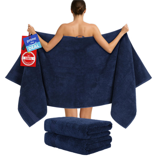 Hammetex sauna towels 80x200 cm set of 2 - extra large shower towels - 100% cotton terry - Oeko-TEX certified - soft, absorbent - with hanger, dark blue - RN335