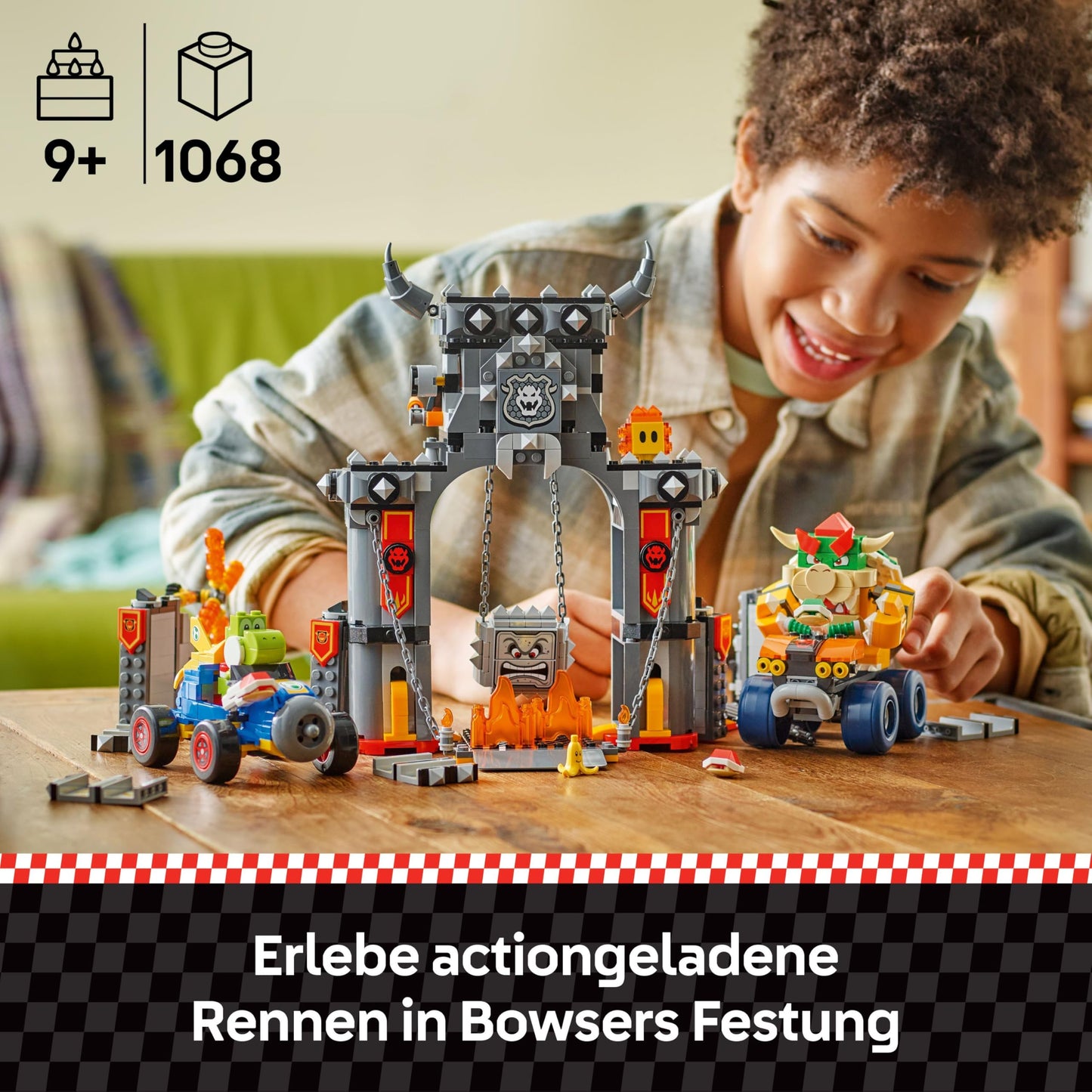 LEGO Super Mario: Mario Kart - Bowser's Castle - Interactive toy with 2 cars and 4 figures with Yoshi - Creative playset for children - Gamer gift for boys and girls aged 9 and up - 72039