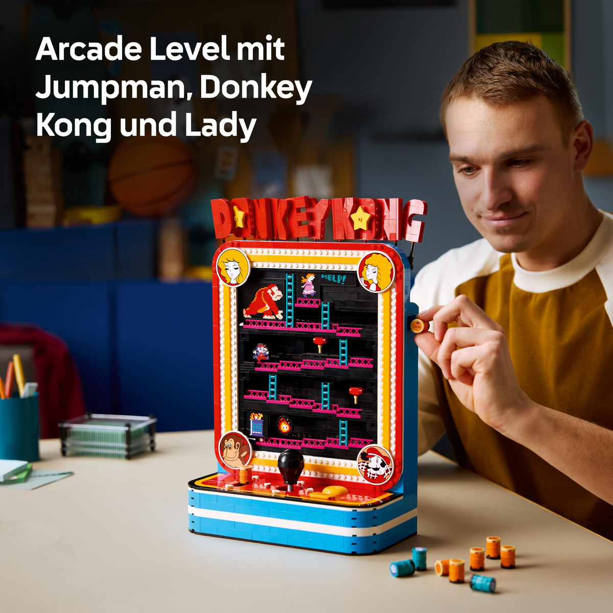LEGO Super Mario Donkey Kong Arcade - Interactive 3D model building for adults with joystick and barrels for retro room decoration - Collectible gaming fan item - Gift for gamers aged 18 and over - 72051