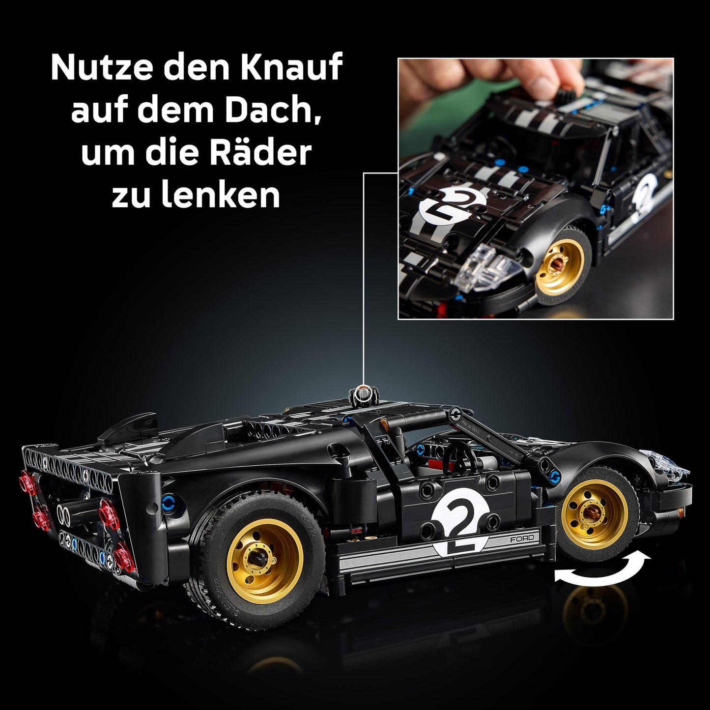 LEGO Technic 1966 Ford GT40 MKII racing car - building set for adults - collectible model car with steering and V8 engine - racing car for display and play - gift for men and women - 42223
