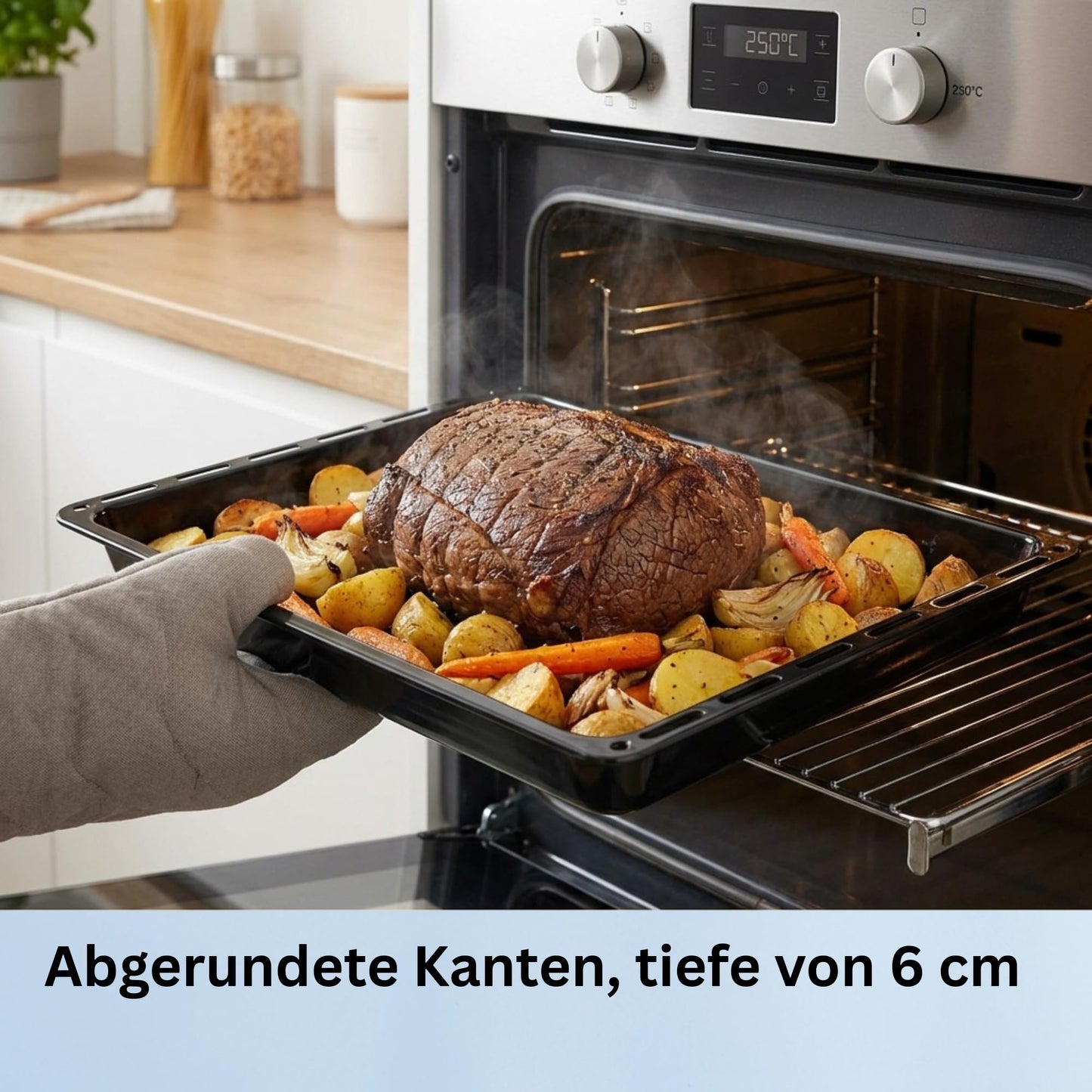 ICQN Deep baking tray 45.5 × 37.5 × 6 cm, compatible with Bosch, Siemens, Constructa & Neff, enamelled drip pan for oven & stove - YAK00-1000-000-018