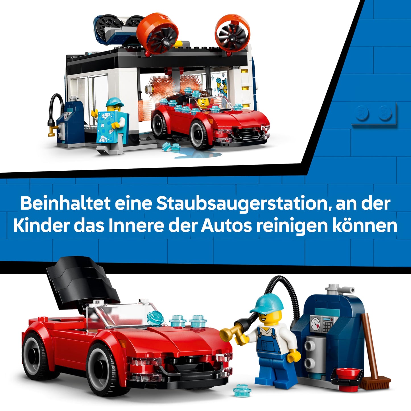 LEGO City car wash toy - including 2 model cars, washing function and 4 minifigures with accessories - birthday gift for boys aged 6 and over - 60497
