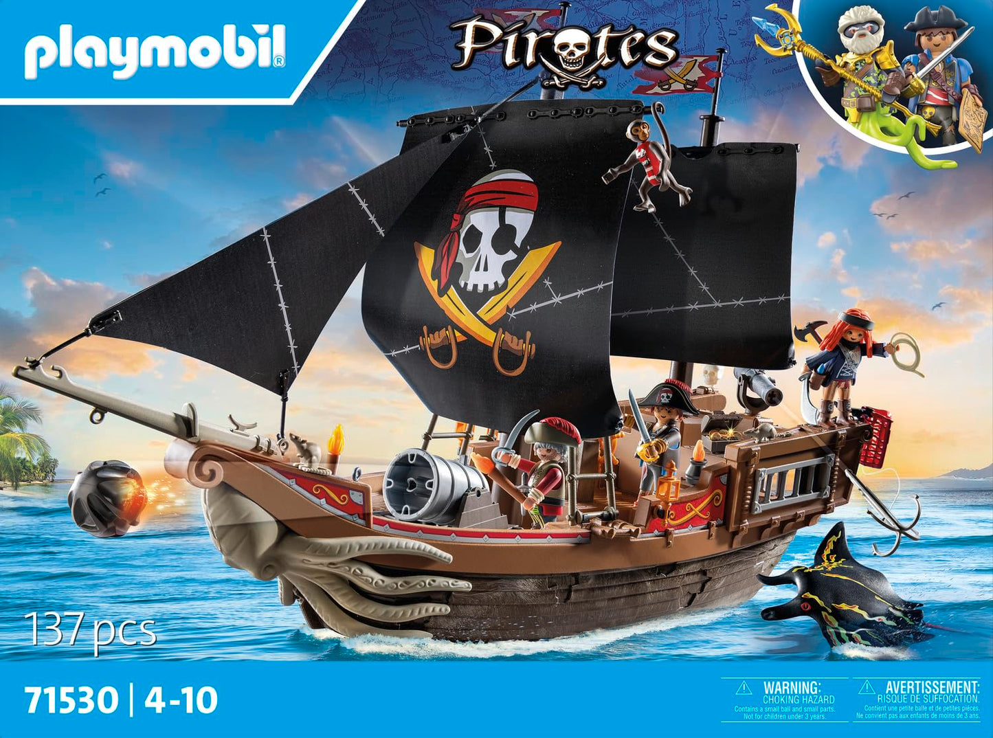 PLAYMOBIL Pirates 71530 Large pirate ship, exciting sea battles and secret treasure hunts on the high seas, including cannons, projectiles and anchors, detailed toy for children aged 4 and over