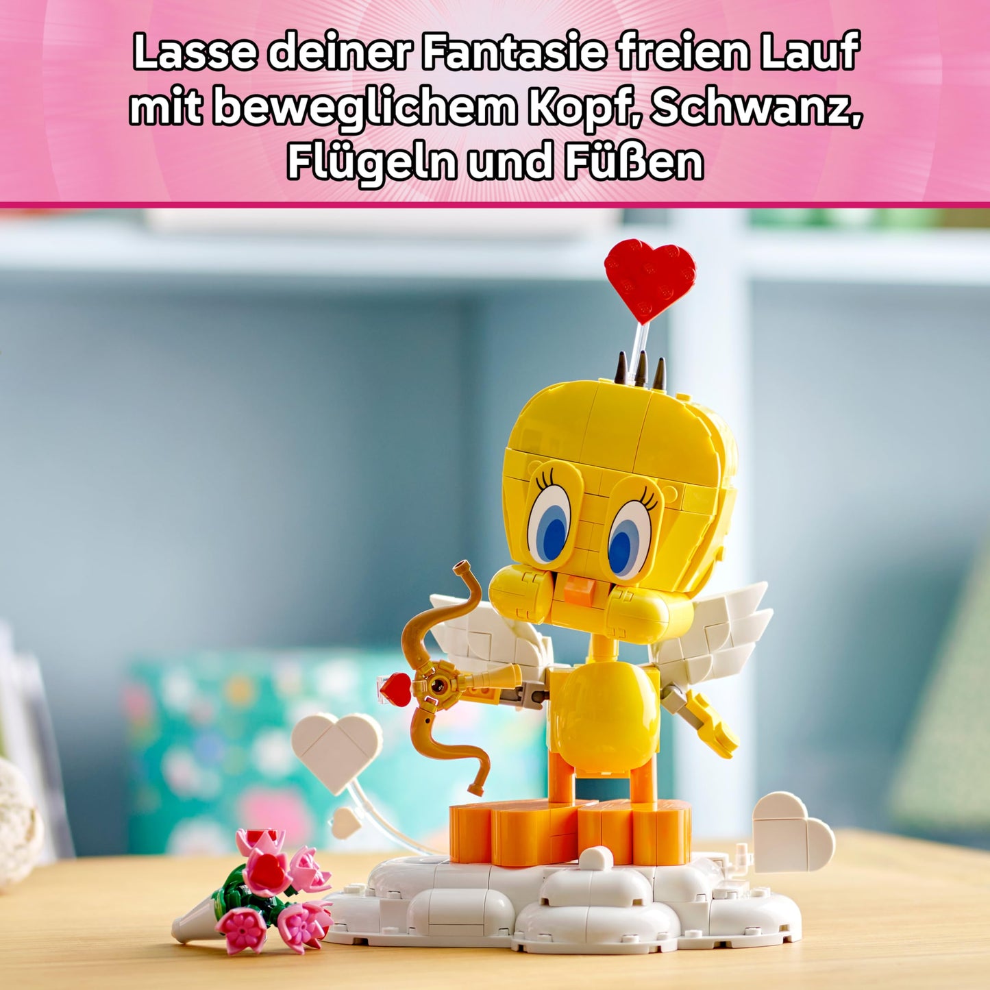 LEGO Sweetheart Tweety Bird Toy - Play & Display Looney Tunes Model with Accessories incl. a Flower Bouquet, Heart, Cupid's Bow & a Cloud Stand - Gift for 12+ Year Old Girls & Teens - 40824