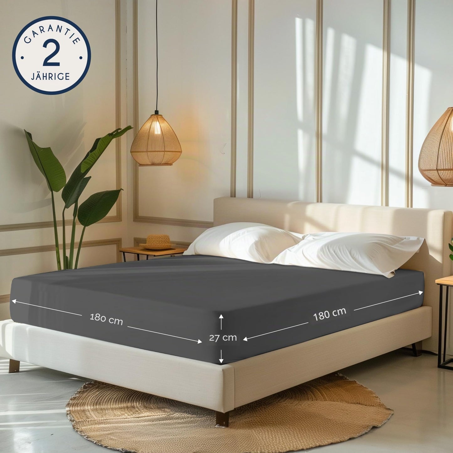 Dreamzie - fitted sheet 180x200cm - cotton Oeko Tex certified - anthracite gray - 100% jersey fitted sheet 180x200 - DHC_180x200_An_2