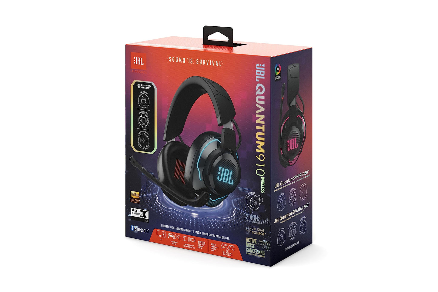 JBL Quantum 910 Over-Ear Gaming Headphones - Wireless 2.4 GHz, Bluetooth 5.2 and 3.5 mm jack - With head tracking function, ANC and 39 hours of battery life - Black - JBLQ910WLBLK