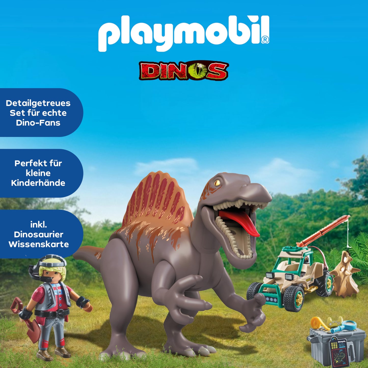 PLAYMOBIL | Dinosaurs | Spinosaurus Attack on Dino Excavation | Dinosaur Playset | action toy | Adventure toys for children aged 4 and up | 71820