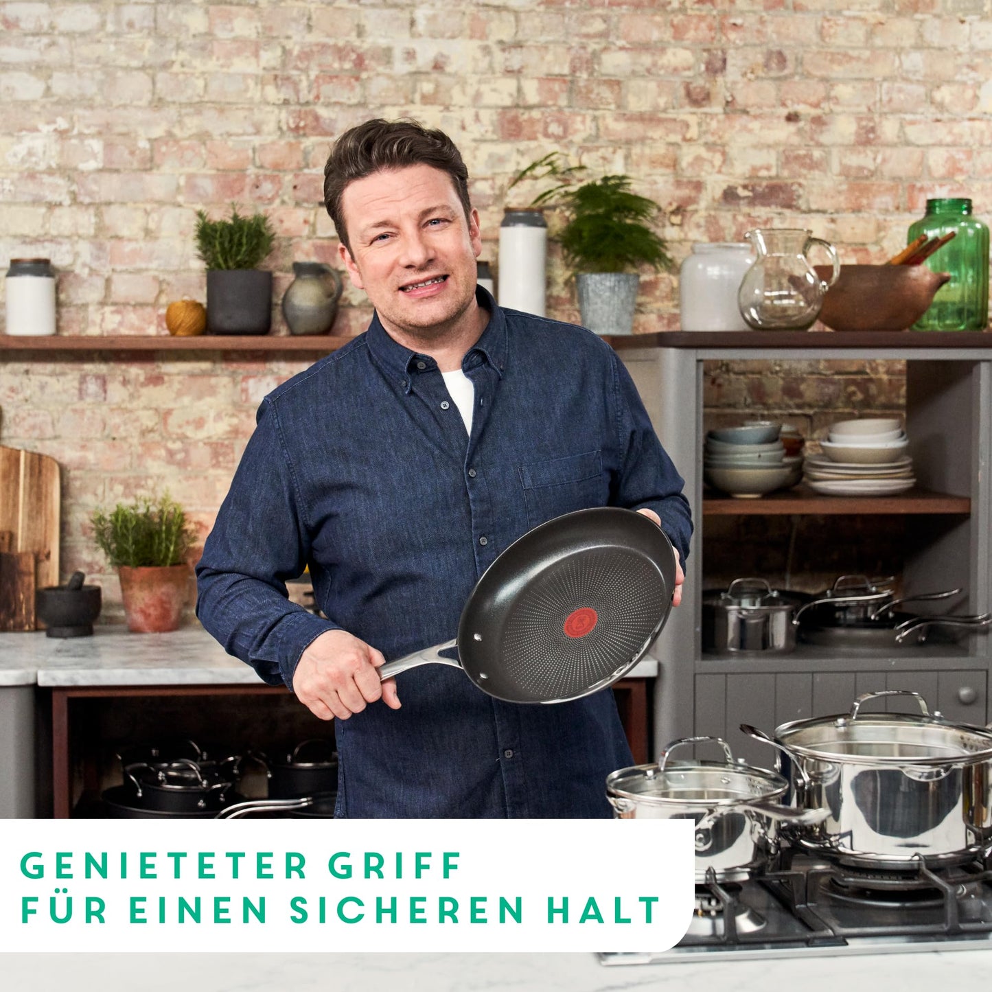 Tefal Jamie Oliver Cook's Direct On pan set 20/24/28 cm, thermal signal at ideal frying temperature, non-stick, induction frying pans, rustproof, oven safe, riveted handle, E304S344