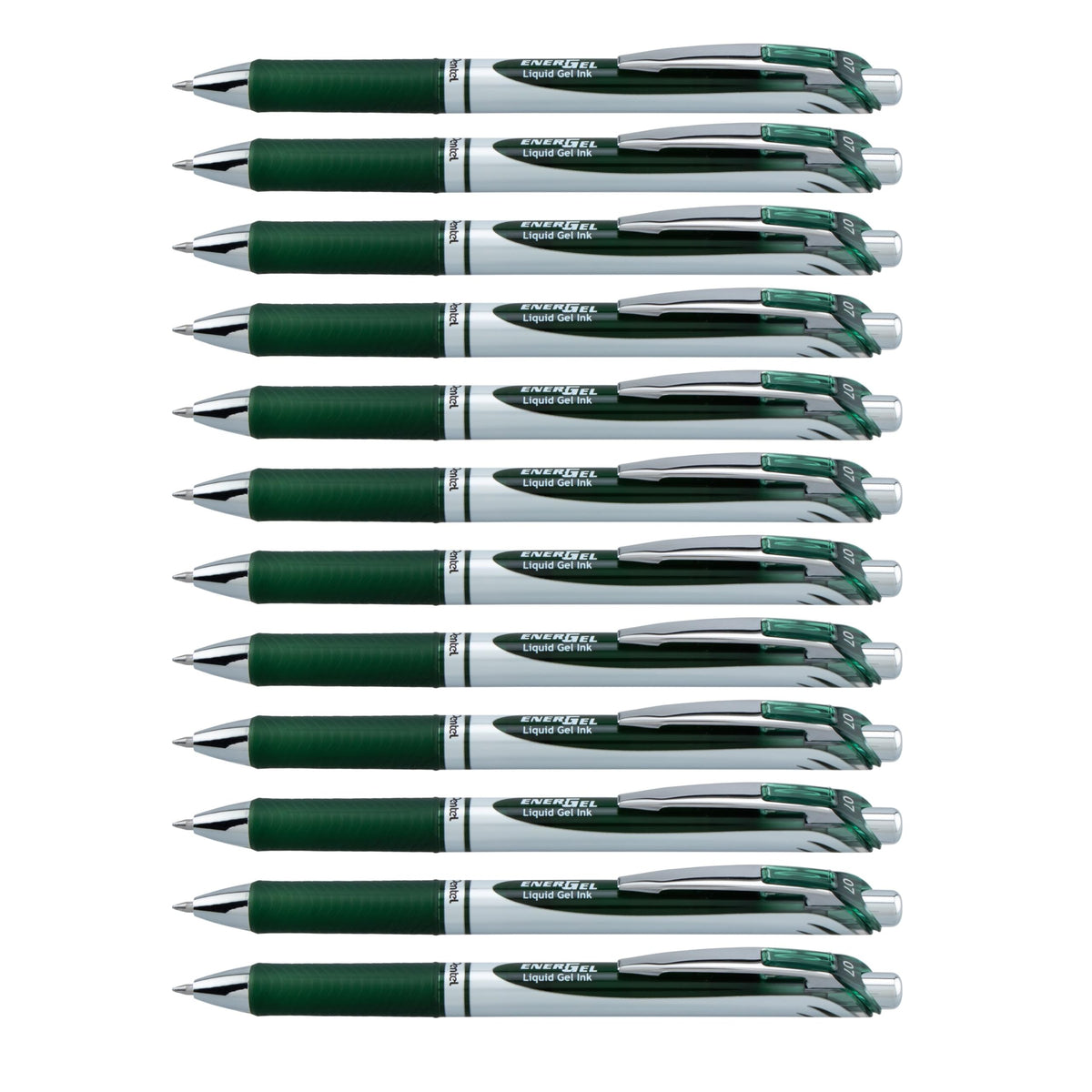 Pixuri cu gel Pentel EnerGel XM BL77 cu mecanism de împingere, verde pădure (pachet de 12) - BL77-D3X-VE