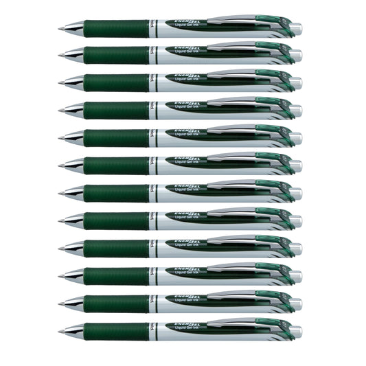 Pentel EnerGel XM BL77 Gel Pens with Push Mechanism, Forest Green (Pack of 12) - BL77-D3X-VE