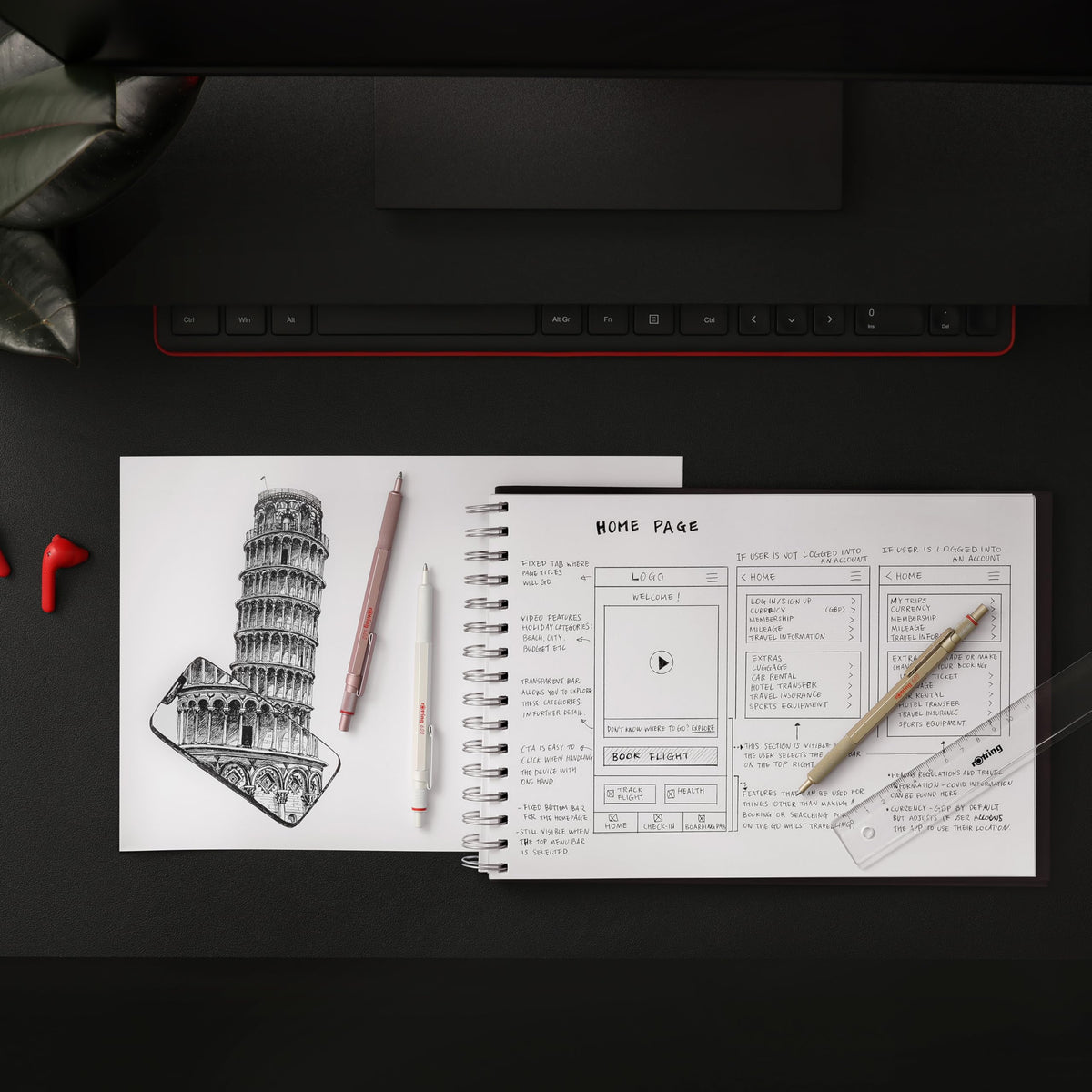 rOtring 600 Ballpoint Pen | Medium Tip | Black Ink | Pearl White Barrel | Refillable - 2183890