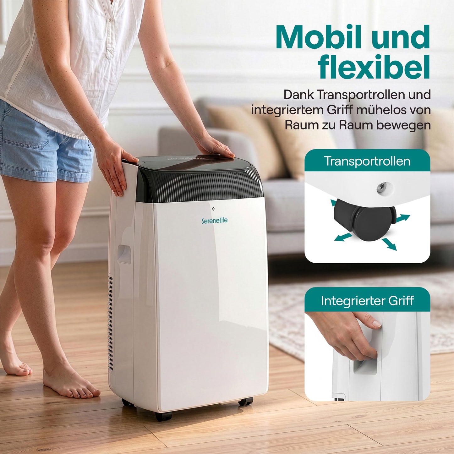 Aer condiționat mobil SereneLife 4.1 kW 14000 BTU - Aer condiționat cu funcție de încălzire pentru încăperi de până la 40 m² Silențios 51 dB Aer condiționat Dormitor cu dezumidificator, ventilator, telecomandă - SLACHT148EU