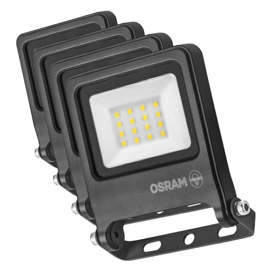 Osram ENDURA FLOOD PC 10W LED floodlight, 3000K warm white, 1000 lumens, IP65 floodlight weatherproof, recycled aluminum, 110° angle, dark gray (pack of 4) - 4099854486326