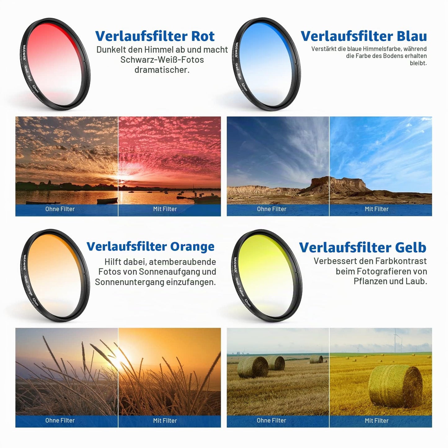 NEEWER 52mm ND CPL Star 4 Gradient Filter Set with Cell Phone Lens Clamp - 10101533