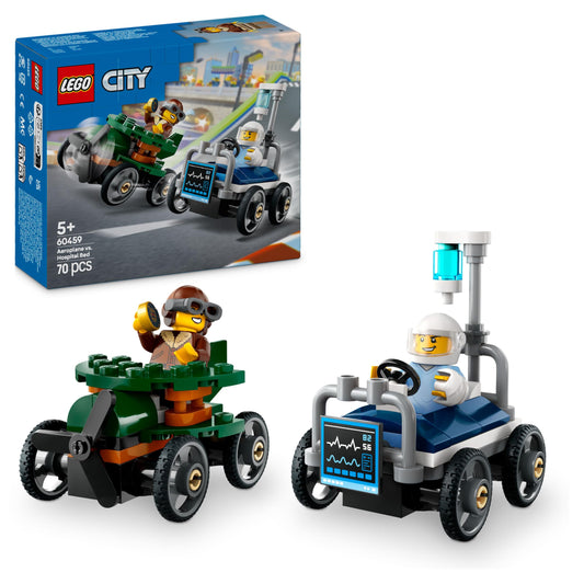 LEGO City Airplane vs. Hospital Bed Racing Car Set - Soap Box Toy for Boys and Girls Ages 5 and Up - Building Set with 2 Minifigures - Birthday & Holiday Gift 60459