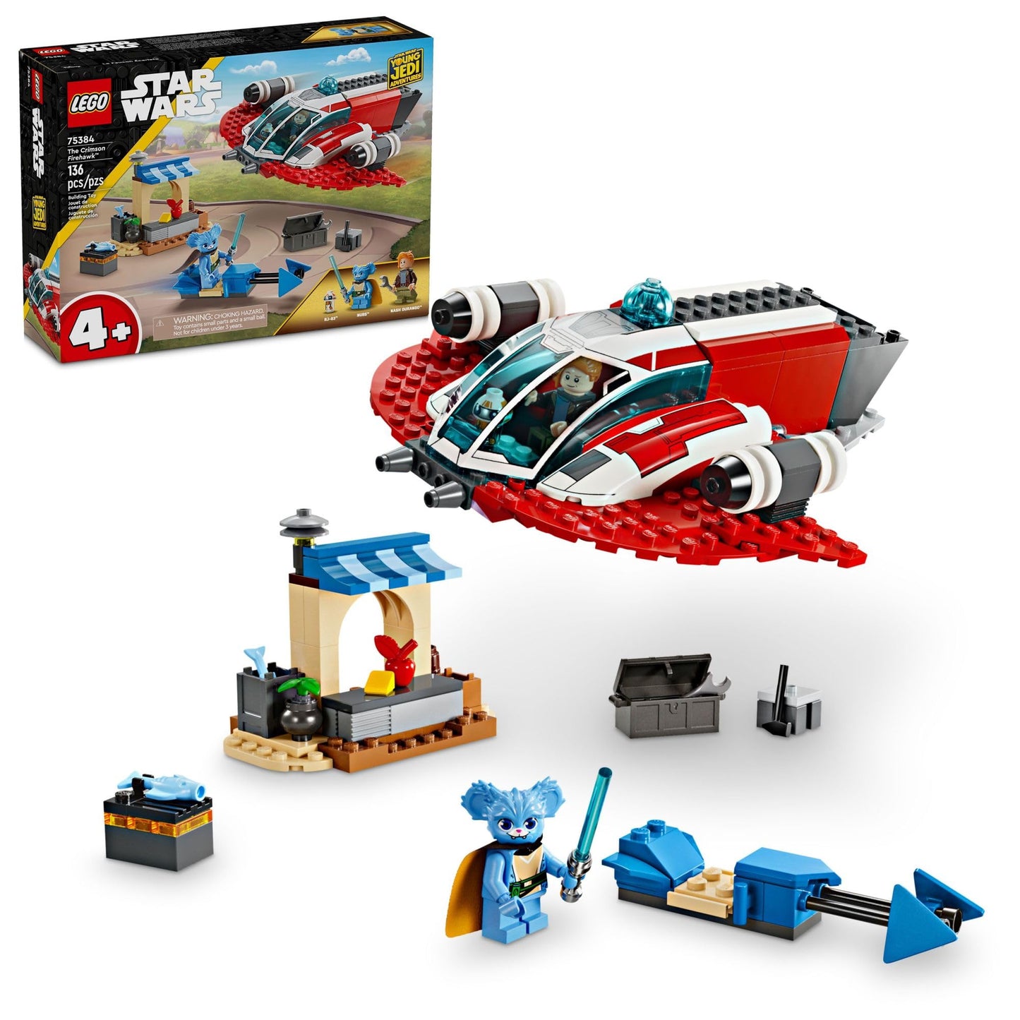 LEGO Star Wars 75384 Young Jedi Adventures The Crimson Firehawk children's starter set toy spaceship speeder bike vehicle 3 characters gift idea for boys and girls aged 4 and over - 6470436